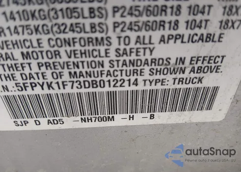 2013 Honda Ridgeline Sport из США, поврежденный, VIN 5FPYK1F73DB012214